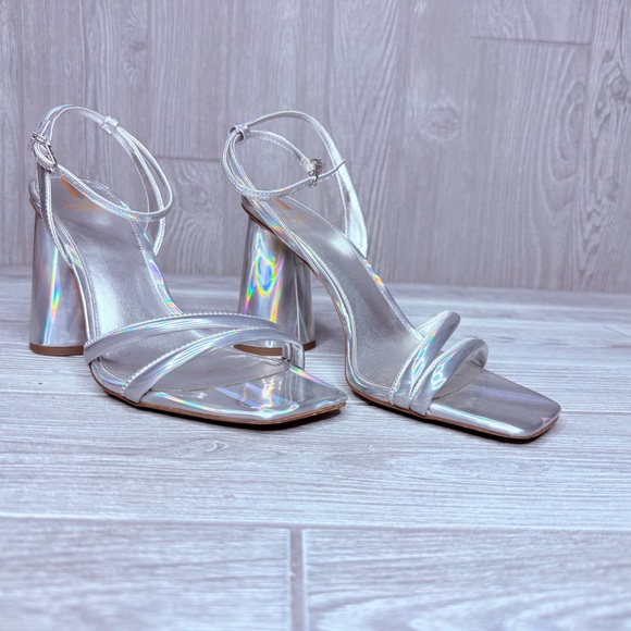 Sam Edelman circus kia block heels sandals holographic silver strap shoes 11 - Picture 2 of 11